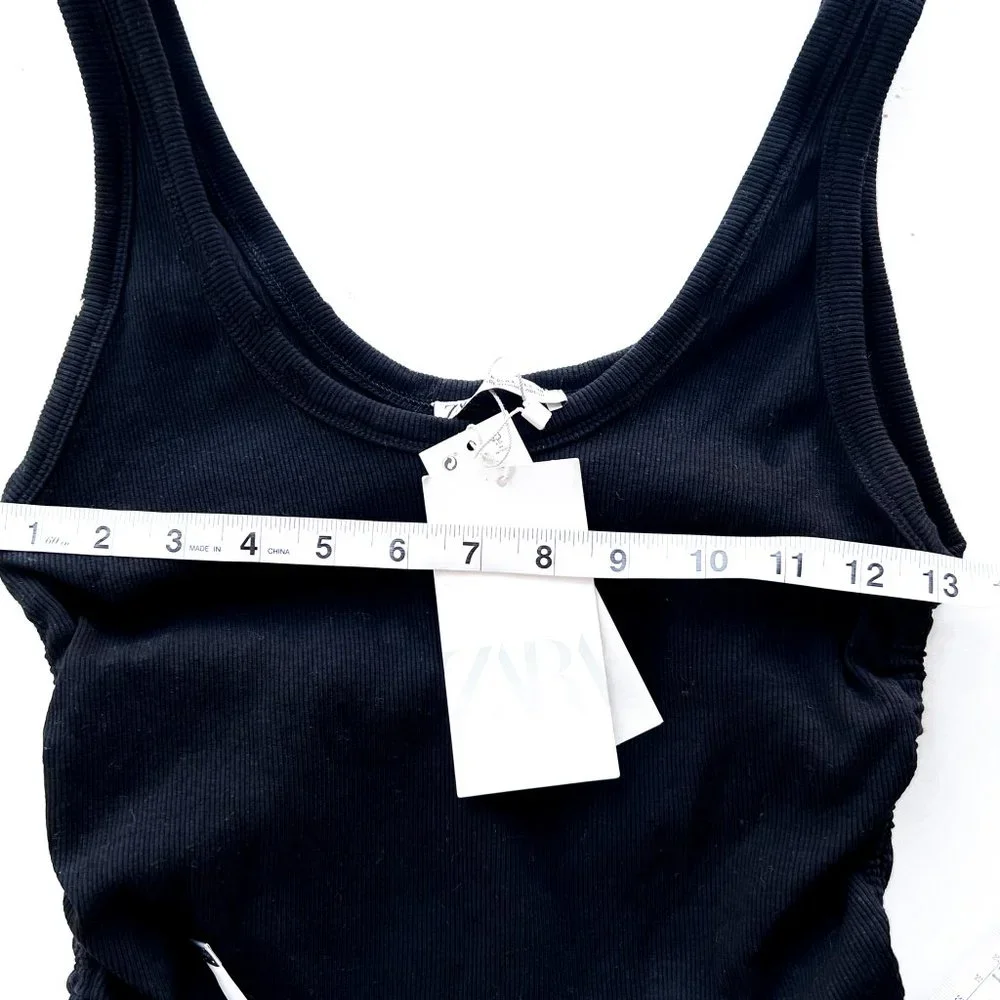 NWT zara black cinched top w/ribbed texture - Picture 4 of 4